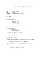 December 23, 2020 Time: 10:00 Am Location: Via Videoconference (Webex)