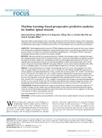 Machine Learning–Based Preoperative Predictive Analytics for Lumbar Spinal Stenosis