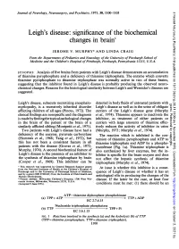 Leigh's Disease: Significance of the Biochemical Changes in Brain'