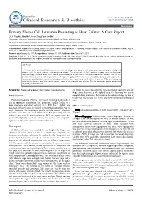 Primary Plasma Cell Leukemia Presenting As Heart Failure: a Case