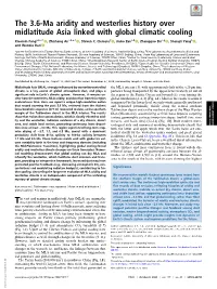 The 3.6-Ma Aridity and Westerlies History Over Midlatitude Asia Linked with Global Climatic Cooling
