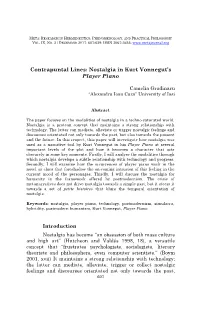 Contrapuntal Lines: Nostalgia in Kurt Vonnegut's Player Piano