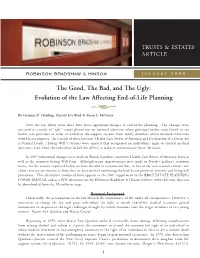 Evolution of the Law Affecting End-Of-Life Planning