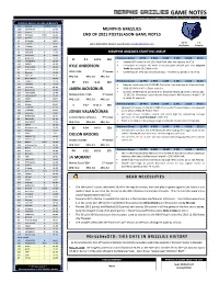 GAME NOTES for In-Game Notes and Updates, Follow Grizzlies PR on Twitter @Grizzliespr