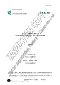 Julius Baer Group Business Model Simplicity in Turbulent Times
