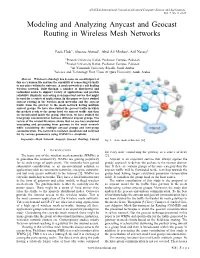Modeling and Analyzing Anycast and Geocast Routing in Wireless Mesh Networks