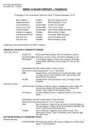 WEEK 10 INJURY REPORT -- THURSDAY 5= Following Is a List of Quarterback Injuries for Week 10 Games (November 12-13)