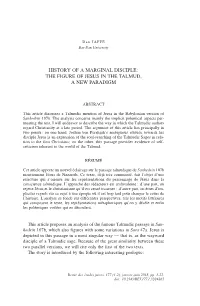 The Figure of Jesus in the Talmud, a New Paradigm