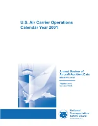 US Air Carrier Operations Calendar Year 2001 Annual Review Of