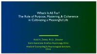 What's It All For? the Role of Purpose, Mattering, & Coherence in Cultivating a Meaningful Life