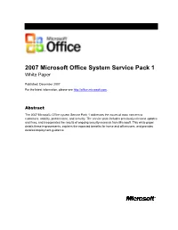 2007 Microsoft Office System Service Pack 1 White Paper