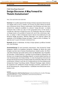 Design Discourse: a Way Forward for Theistic Evolutionism?