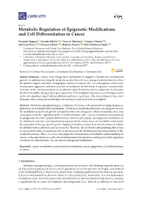 Metabolic Regulation of Epigenetic Modifications and Cell