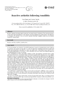 Reactive Arthritis Following Tonsillitis