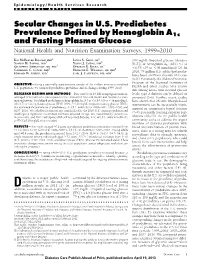 Secular Changes in U.S. Prediabetes Prevalence Defined by Hemoglobin
