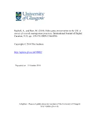 Video Game Preservation in the UK: a Survey of Records Management Practices