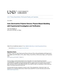 Ionic Electroactive Polymer Devices: Physics-Based Modeling with Experimental Investigation and Verification