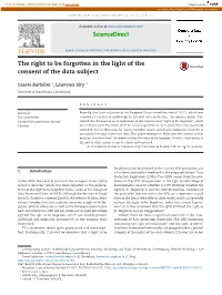 The Right to Be Forgotten in the Light of the Consent of the Data Subject