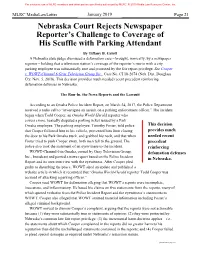 Nebraska Court Rejects Newspaper Reporter's Challenge to Coverage