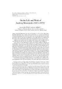 On the Life and Work of Andrzej Mostowski (1913–1975)1