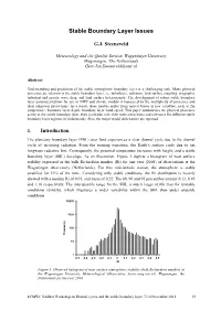 Stable Boundary Layer Issues