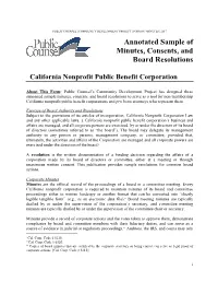 Annotated Sample of Minutes, Consents, and Board Resolutions