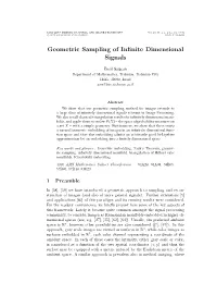 GEOMETRIC SAMPLING of INFINITE DIMENSIONAL SIGNALS 61 Relevant Literature Is Far Too Extensive to Even Contemplate Here an Exhaustive List