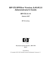 HP-UX Ipfilter Version A.03.05.13 Administrator's Guide