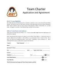 Team Charter Application and Agreement