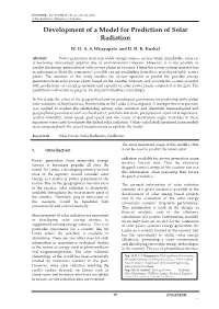 Development of a Model for Prediction of Solar Radiation