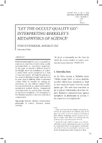 Interpreting Berkeley's Metaphysics of Science1