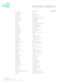 Night Shift Songlist