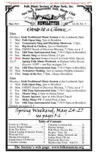 Spring Weekend, May 24-27 See Pages 5-6 Table of Contents Events at a Glance