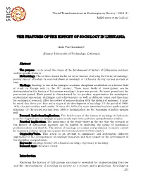 The Features of the History of Sociology in Lithuania
