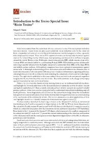 Introduction to the Toxins Special Issue “Ricin Toxins”