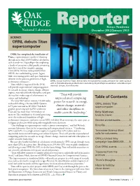ORNL Debuts Titan Supercomputer Table of Contents