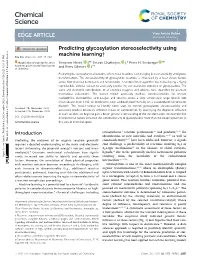 Predicting Glycosylation Stereoselectivity Using Machine Learning† Cite This: Chem