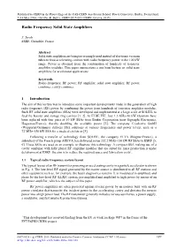Radio Frequency Solid State Amplifiers