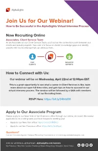 Join Us for Our Webinar! How to Be Successful in the Alphasights Virtual Interview Process