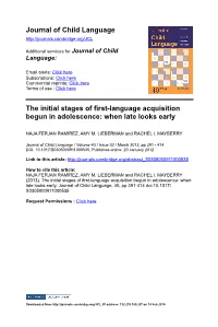 Journal of Child Language the Initial Stages of First-Language Acquisition
