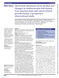 Short-Term Abstinence from Alcohol and Changes in Cardiovascular Risk