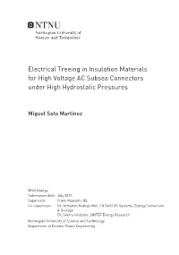Electrical Treeing in Insulation Materials for High Voltage AC Subsea Connectors Under High Hydrostatic Pressures