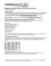 Supplemental National Rules for Formula Car Challenge UPDATED 02.20.2020
