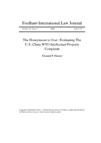 The Honeymoon Is Over: Evaluating the U.S.-China WTO Intellectual Property Complaint