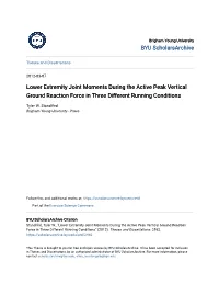 Lower Extremity Joint Moments During the Active Peak Vertical Ground Reaction Force in Three Different Running Conditions