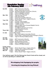 Newsletter Sunday 9Th February 2020