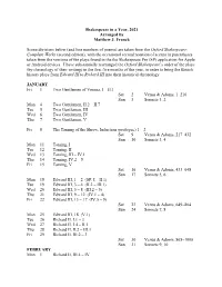 Shakespeare in a Year, 2021 Arranged by Matthew J. Franck Scene Divisions Below