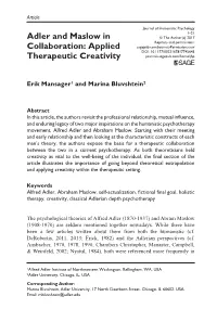 Adler and Maslow in Collaboration: Applied