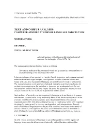 Text and Corpus Analysis: Computer-Assisted Studies of Language and Culture