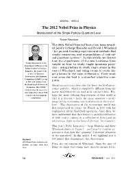 The 2012 Nobel Prize in Physics Manipulation at the Single-Particle Quantum Level